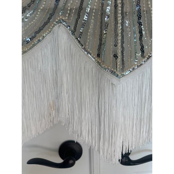 Vintage 20’s Silver and White Beaded and Sequins Flapper dress with Fringe - Picture 8 of 9